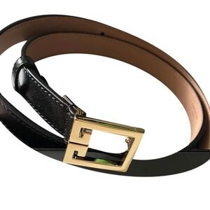 Givenchy Black Leather Belt with Gold Buckle